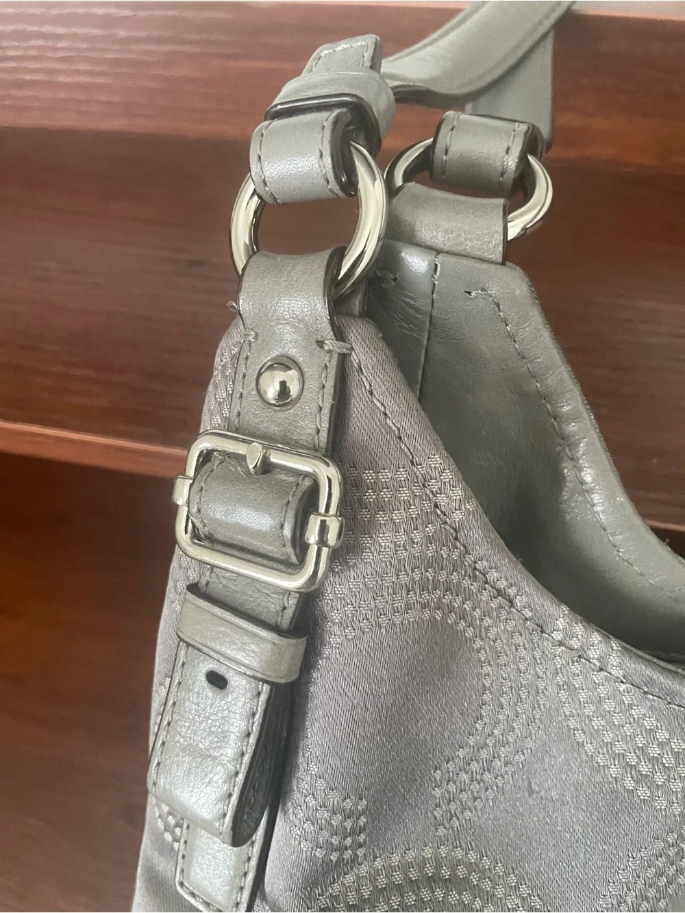 Coach Silver-Gray Circle Print Shoulder Bag with Dual Handles